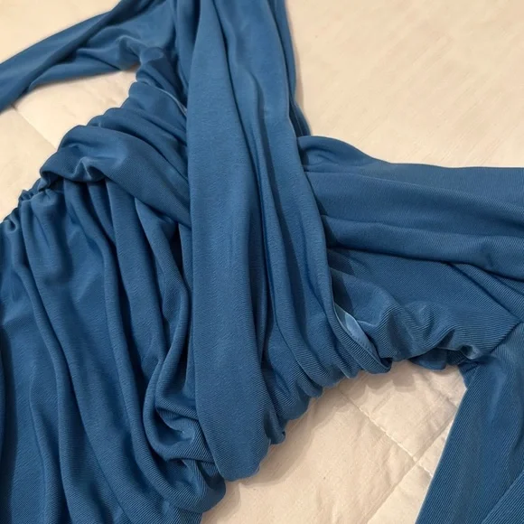 Abercrombie & Fitch Blue Off The Shoulder Ruched Cocktail Dress - Picture 4 of 4